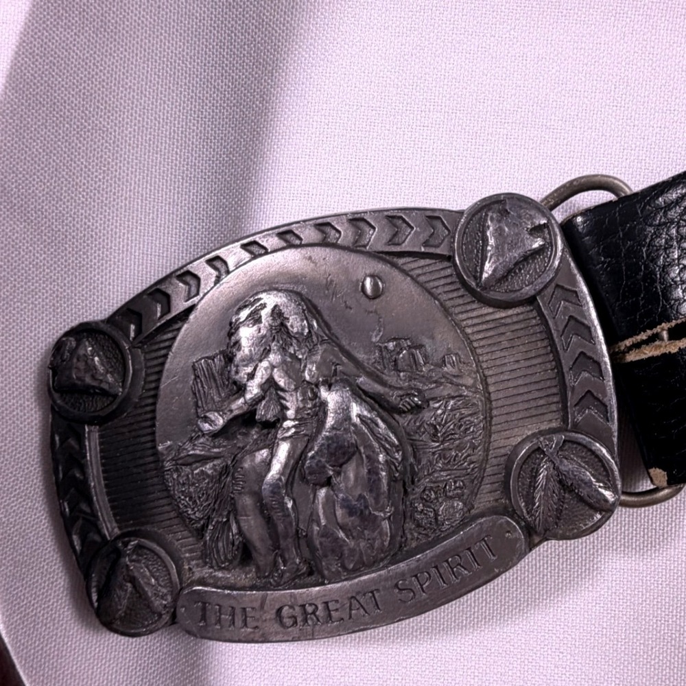 Vintage Frank Leonardo Leather Belt Buckles of America Great Spirit BA-141 38 - Picture 10 of 11